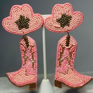 New Pink Cowgirl Statement Earrings “Let's Go Girls Boot Earrings”